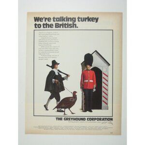 1972 Vintage Advertisement Print Greyhound Corp British Beefeater Pilgrim Turkey